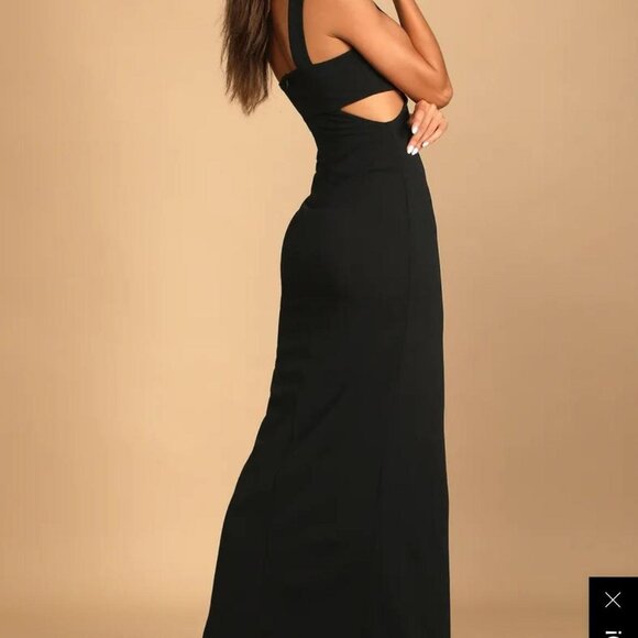 Lulus One Shoulder Black Slit Asymmetrical Cutout Maxi Dress - Size M - Picture 4 of 8